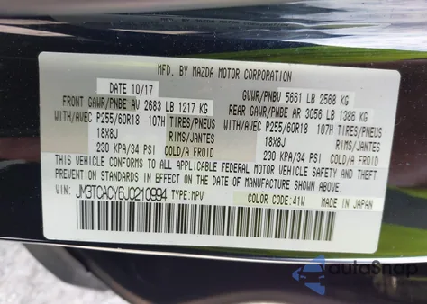 2018 Mazda Cx-9 Touring из США, поврежденный, VIN JM3TCACY6J0210994